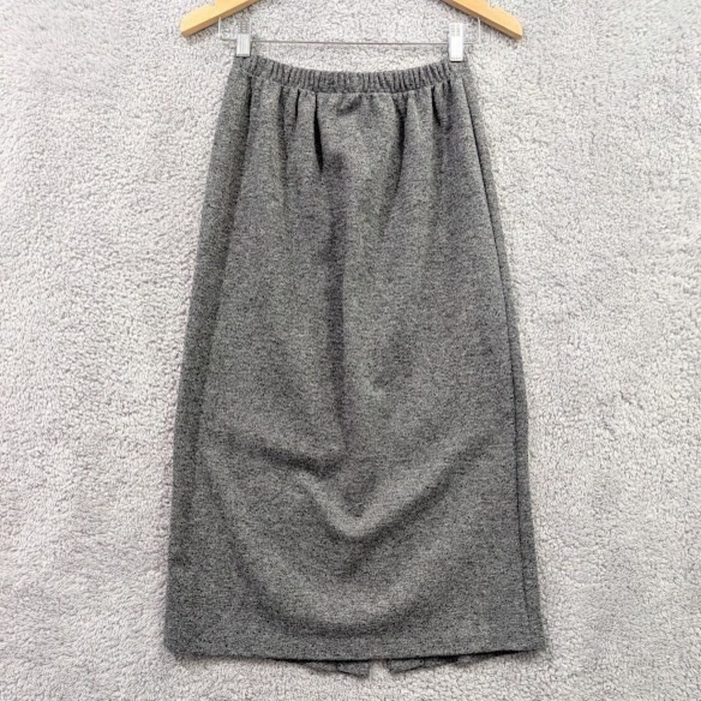 Toni Petite Maxi Skirt Size 12P Gray Pull On Back Slit Stretch Vintage 24" Waist